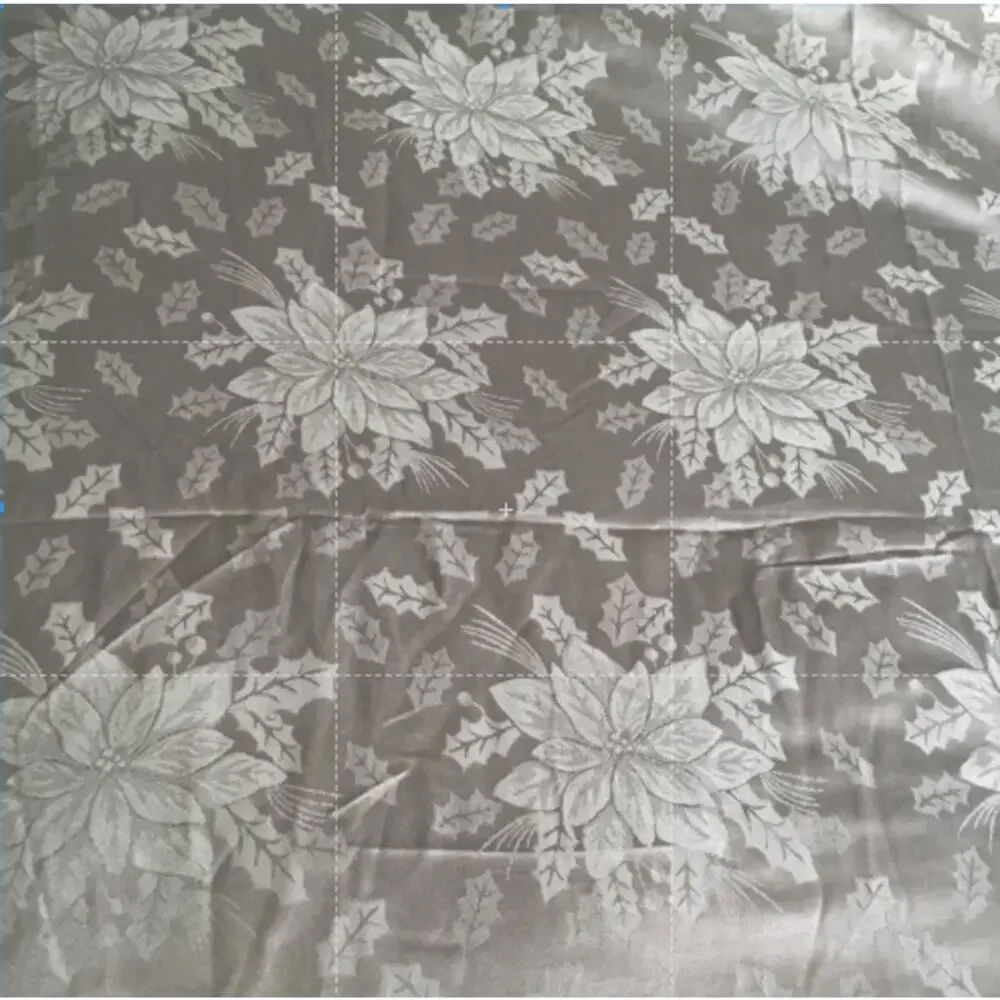 Martha Stewart Christmas Rectangle Tablecloth Silver Damask Poinsettia 100 x 60